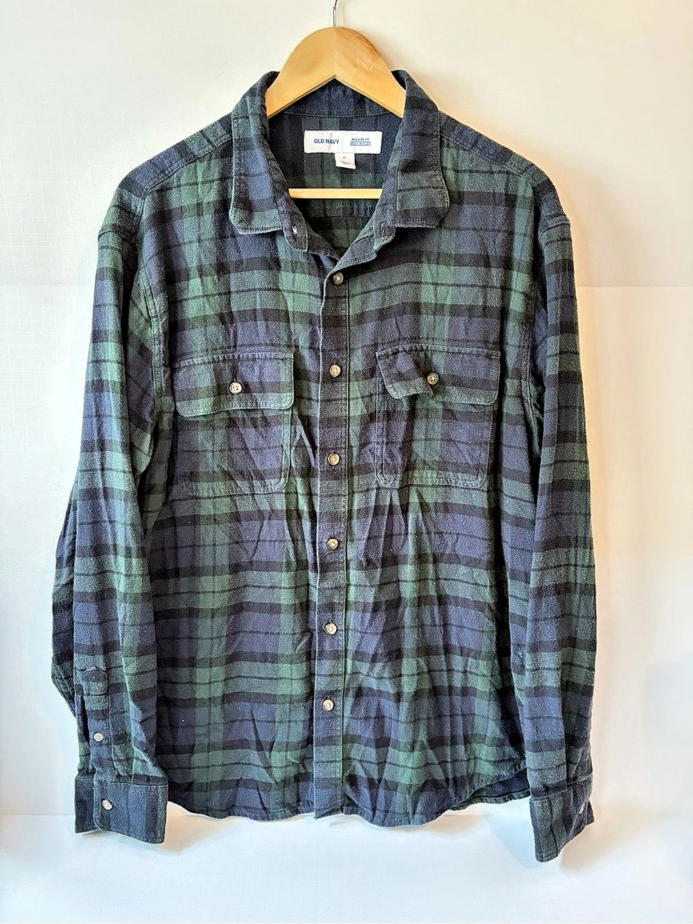 Old Navy Black Watch Plaid Flannel Shirt Regular Fit Mens XL Oversized Flannel